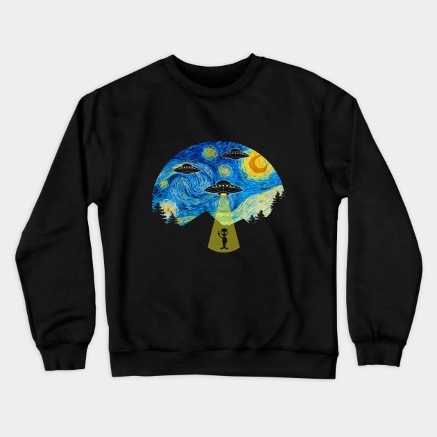 Starry Night UFO Alien - Funny Crewneck Sweatshirt by Nirvanax Studio